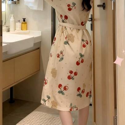 1件女士睡袍 - 简约欧式风格长袖睡衣家居服，轻薄面料，纯色，春秋夏季居家浴袍，尺码齐全，从小码到大码均有，适合婚礼、派对、水疗浴室装饰等场合。