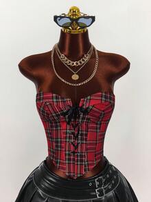 Amplova Áo croptop ống màu đỏ phối chéo phía trước dành cho nữ, thích hợp cho Giáng sinh và Ngày Valentine, năm mới. - Nhiều màu - Xem 5