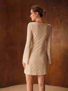 MOTF PREMIUM LACE FLARE SLEEVE DRESS - Khaki - View 4