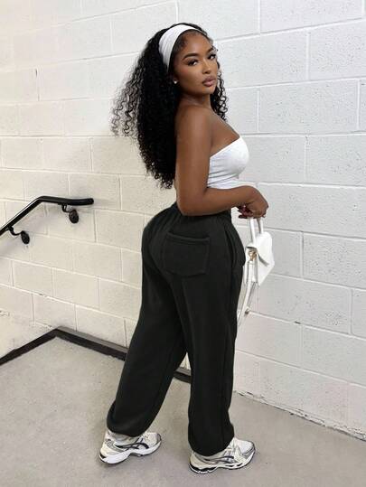 Alexandranx Washed Drawstring Waist Joggers Vacation Spring Airport Casual Summer 90's Cute Y2k Active Airport Outfit Graduation,Back To School Outfits,Graduation,Teacher Outfits For Women,Back To School Fall, Autumn, Winter, Back To School Christmas