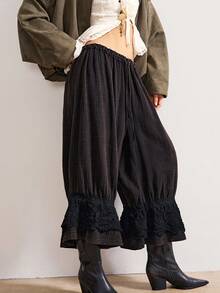 Bohemela 波西米亚风纯棉休闲纯色灯笼裤，适合女性，冬季、圣诞节、新年穿着 - 黑色 - 查看 4