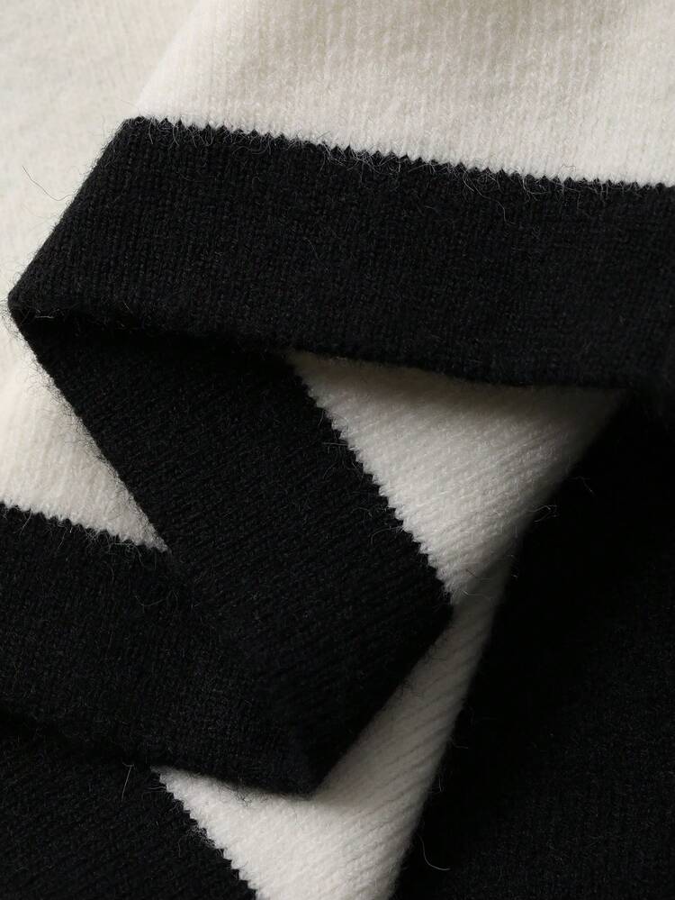 2pcs Women Casual Contrast Color Vest And Pants Knitted Sweater Set, Autumn