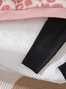 SHEIN 女婴粉色豹纹长袖卫衣裤套装，秋冬款 - 粉色 - 查看 6