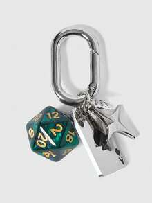 ROMWE Kawaii 1pc Unisex Creative Cartoon Dice Keychain Metal Playing Card Pendant Fashionable Bag Charm Cross - Multicolor - View 2