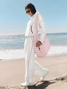 GLOWMODE Micro Fleece Chillmate Soft Warm Contrast Trim Front Pocket Thumbholes Adjustable Hood Waist Length Relaxed Fit Pullover Autumn Winter Outdoors Daily Casual Wear - White - View 5