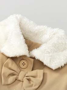 Sweetra Baby Girls' Fluffy Collar Bow Decor Thermal Lined Trench Coat, Fall/Winter