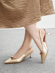 CUCCOO BIZCHIC Giày cao gót hở mũi kim loại màu vàng cho nữ, Giày cao gót da giả thời trang thanh lịch, phù hợp với mọi phong cách, Giày đi làm, Giày dự tiệc trang trọng, Giáng sinh, Lễ tạ ơn, Năm mới - Vàng - Xem 3