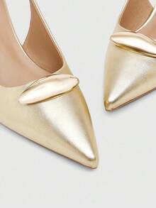 CUCCOO BIZCHIC Giày cao gót hở mũi kim loại màu vàng cho nữ, Giày cao gót da giả thời trang thanh lịch, phù hợp với mọi phong cách, Giày đi làm, Giày dự tiệc trang trọng, Giáng sinh, Lễ tạ ơn, Năm mới - Vàng - Xem 8