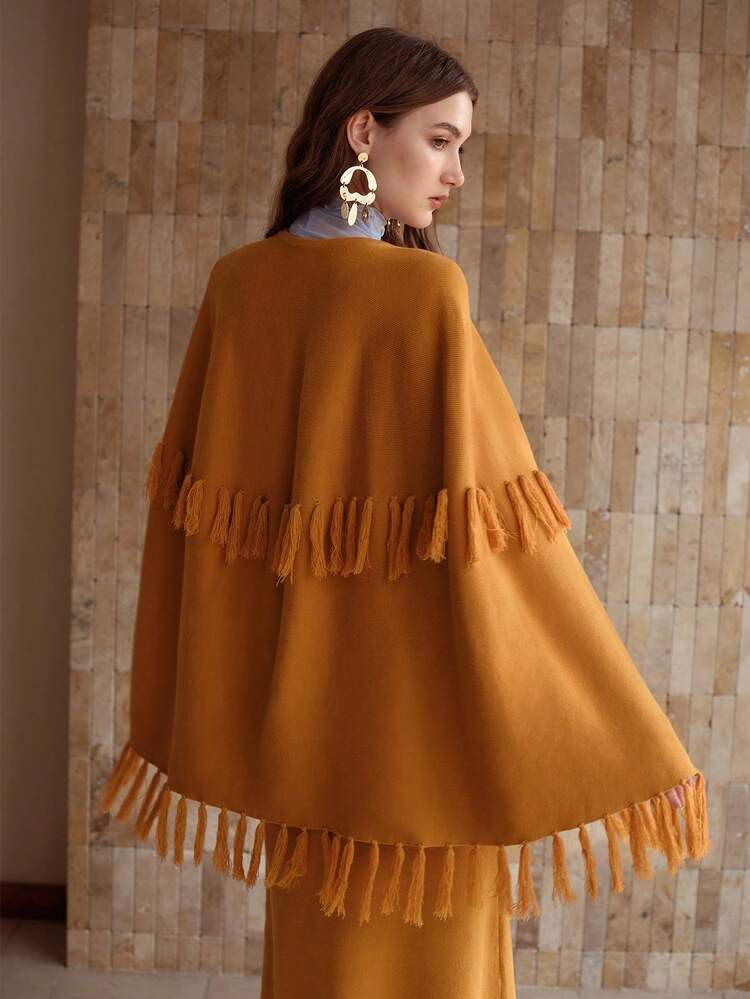 FRINGED SHAWL CAPE CARDIGAN