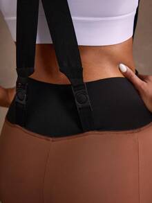 Powerista Women's Letter Print Contrast Color Bib Cycling Pants - Brown - View 7