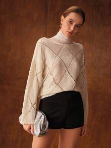 MOTF PREMIUM ELEGANT PARTY SEQUIN RHOMBUS HOLLOW BOAT NECK SWEATER, AUTUMN/WINTER