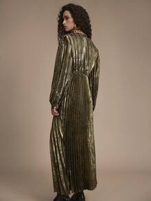 Florisole 女士秋冬系带褶裥长裙 - 金色 - 查看 2