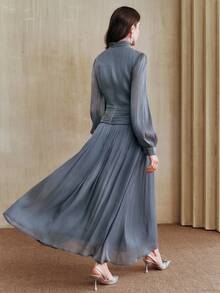 Anewsta Nouvelle robe élégante à col froncé et manches longues pour femmes, convenant pour l'automne, l'hiver, le printemps, le Nouvel An, les fêtes, les mariages, chic, , Noël, les sorties