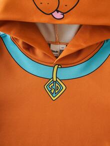 SCOOBY-DOO X SHEIN 男童可爱卡通印花连帽宽松落肩长袖卫衣，棕色 - 棕色 - 查看 6