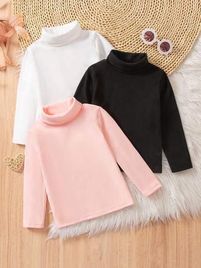 Genkimix Kids Young Girls Turtleneck Knit Undershirt, Soft And Comfortable Knit Fabric, Turtleneck Design Effectively Protects Girls' Neck From Cold Wind And Adds Warmth, Simple And Classic Design Suitable For Various Layering And Outerwear, Suitable For Casual Daily Wear, Outdoor Activities, Autumn/Winter Season