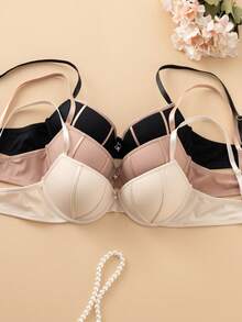 3pcs/Set Women's Simple Underwire Bras, Casual Lift And Gather Bra