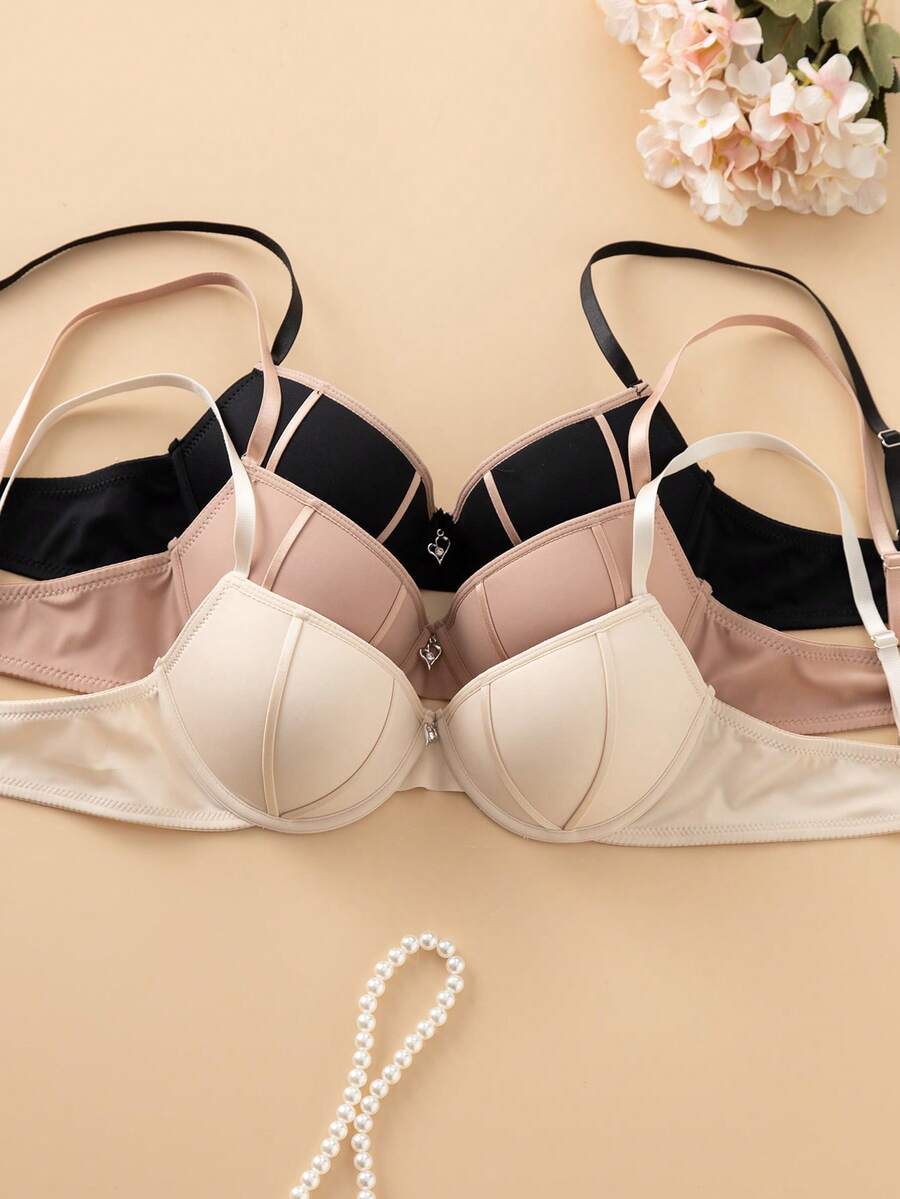 3pcs/Set Women's Simple Underwire Bras, Casual Lift And Gather Bra