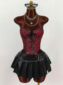 Amplova Áo croptop ống màu đỏ phối chéo phía trước dành cho nữ, thích hợp cho Giáng sinh và Ngày Valentine, năm mới. - Nhiều màu - Xem 4