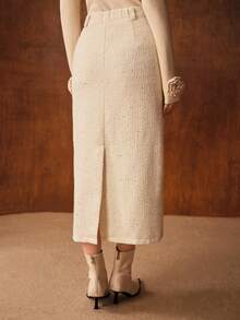 MOTF PREMIUM تنورة أنيقة أنيقة ذات شق للنساء - أبيض - مشاهدة 3