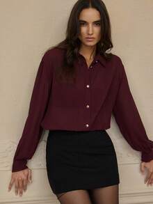 Aveloria Rosie Blusa elegante y versátil de mujer con mangas largas, de diseño plisado de gasa estilizante y de moda - Burdeos - Ver 2