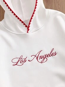 SWAVVY Sudadera con capucha casual para hombre con bordado de letras, otoño/invierno - Beis - Ver 3