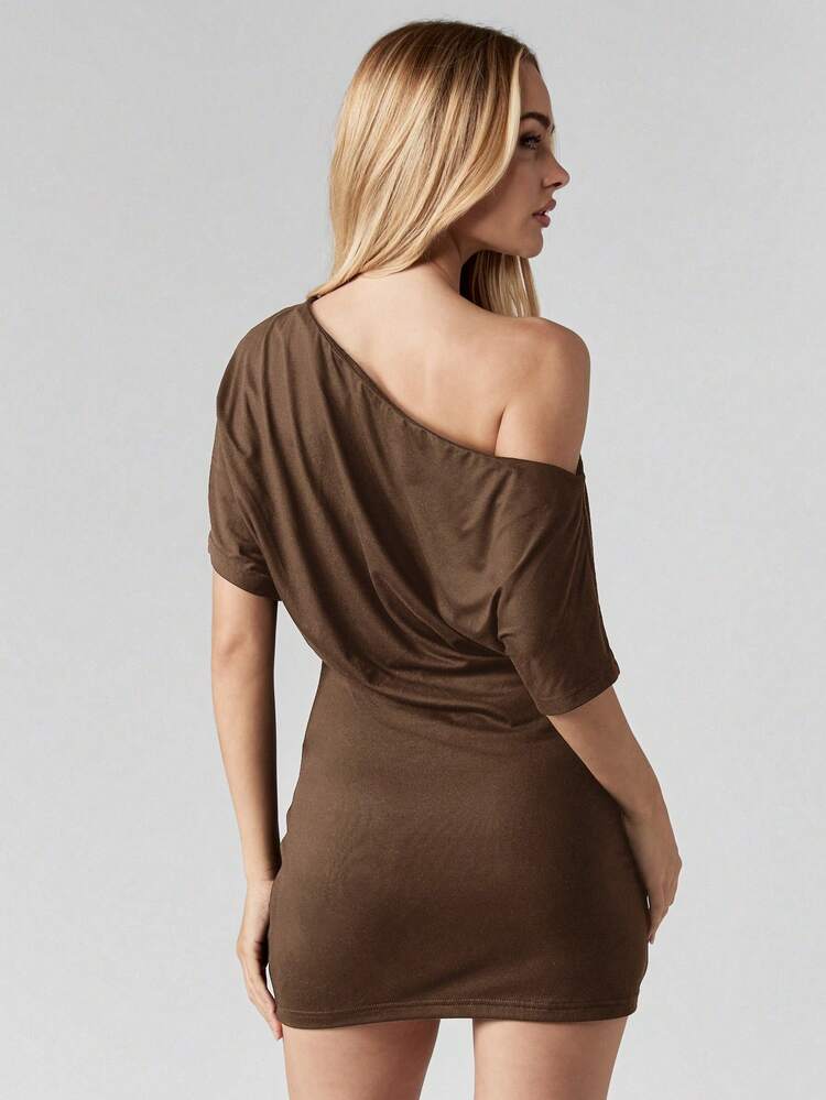 MISSGUIDED Off Shoulder Mini Dress Casual Ruched Side Bodycon Fit Short Sleeve Party Club Evening Wear