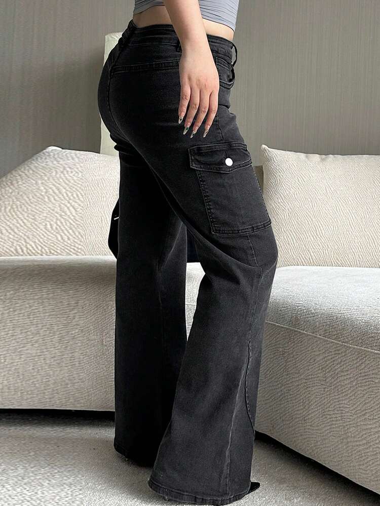 Dazy Plus Plus Size Women Dark Wash Stretchy Skinny Flare Jeans, Autumn