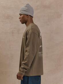 Long Sleeve Oversized Crew Neck "MUSERO STUDIO" Graphic Slogan Print Tshirt Essentials Spring&Summer - Camel - View 3