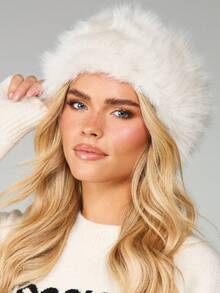 MISSGUIDED Diadema de piel sintética de lujo para el invierno, accesorio de moda para el cabello para clima frío - Blanco - Ver 2