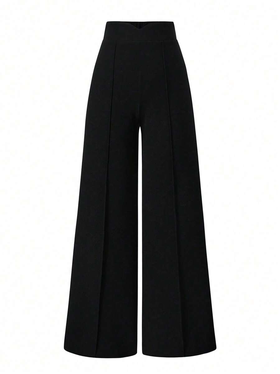 EMERY ROSE 大码时尚百搭通勤办公阔腿裤 - 黑色 - 查看 1