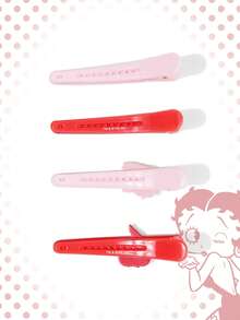 Betty Boop | ROMWE Fashionable Letter & Cartoon Pattern Hair Clips - Pink + Red - View 2