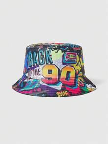 ROMWE Kawaii 男女通用时尚复古 90 年代 80 年代图案双面渔夫帽，复古街头休闲渔夫帽 - A - 查看 11