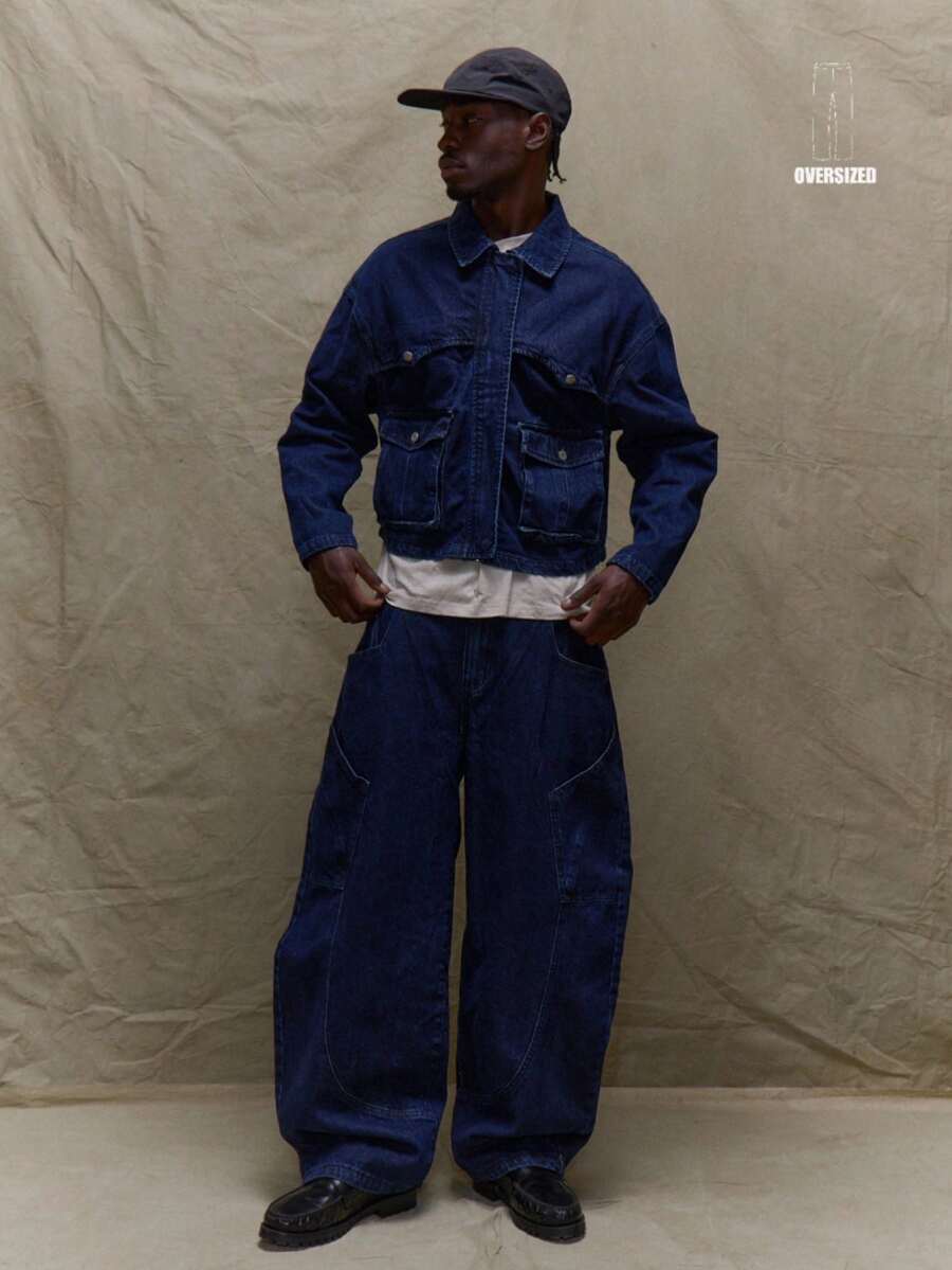 Musero 宽松牛仔裤接缝线细节裤仅限秋季秋冬 - 藍色 - 查看 1