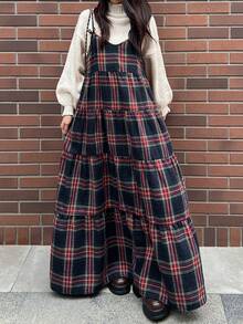 FRIFUL Áo ba lỗ nữ họa tiết kẻ caro, thắt nơ nhiều lớp, thường ngày, mùa thu - Nhiều màu - Xem 3