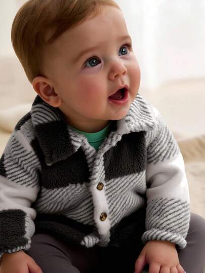 Cozy Pixies Chaqueta gruesa con forro térmico de manga larga y cuello a cuadros de colores para bebé niño