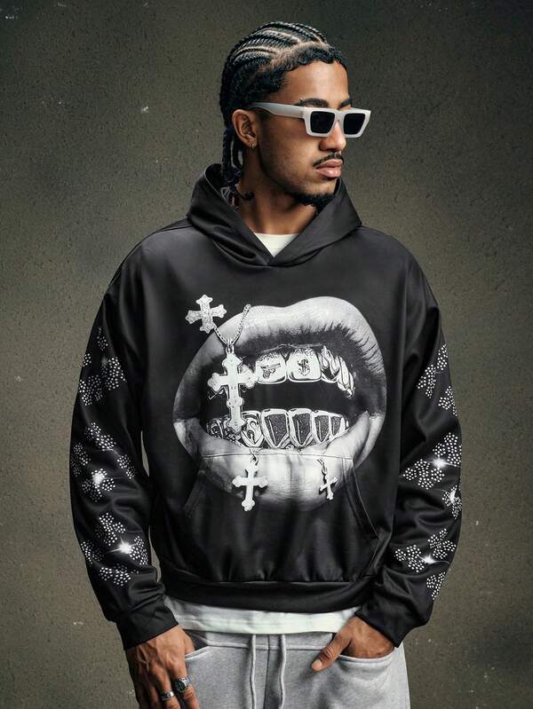 AXEPEAK Áo hoodie nam - Dáng rộng thoải mái, có họa tiết đường phố và chữ thập