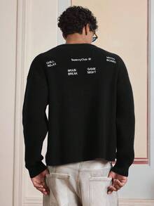 SWAVVY Men's Casual Loose Fit Crew Neck Long Sleeve Knit Sweater - Black - View 4