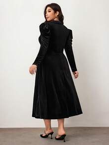 Enliva 加大码丝绒羊腿袖连衣裙，立领，蝴蝶结，秋冬/圣诞节女士优雅派对礼服，适合圆润身材，苹果型身材亦可驾驭，情人节、爱情、礼物、浪漫、情人节快乐、2026、新年装扮/2026/新年 - 黑色 - 查看 9