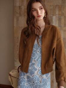 MOTF PREMIUM WOMEN'S AUTUMN/WINTER SUEDE EMBROIDERY FLORAL SHORT JACKET - Brown - View 8