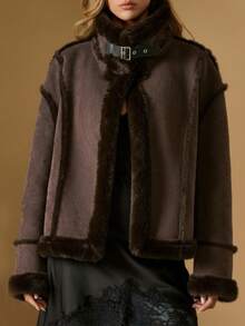 Briarwyn Women's Casual Fashionable Street Commute Suede Faux Fur Jacket, Autumn/Winter,Brown Jacket,Old Money Style Women - Coffee Brown - View 6