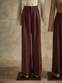 Anewsta Tall 优雅时尚褶裥砖红色女士西装裤，带口袋，直筒裤型，适合高挑身材，秋季、冬季、夏季、春季、新年、派对、婚礼等场合穿着，优雅、别致、时尚、商务休闲。 - 棕色 - 查看 7