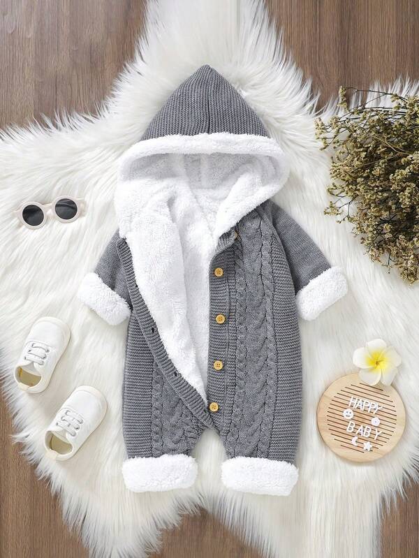 女婴休闲日常通勤简约百搭针织保暖连帽连体衣，秋冬季女婴连体衣，女婴长袖连体衣，女婴连体衣，女婴长袖连体衣，婴儿睡衣，新生儿女婴连体衣，婴儿套装，秋冬季婴儿针织衫，婴儿中性服装，保暖婴儿服，天然婴儿服，新生儿舒适精灵女婴套装，6-9个月女婴，春季3-6个月女婴