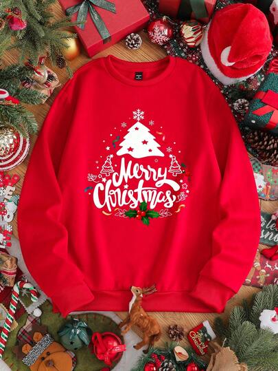 Manfinity Joysei 男士圣诞快乐图案圆领运动衫，适合家庭聚会、丈夫/男朋友礼物