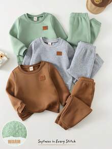 Cozy Pixies Conjunto de 6 piezas de sudadera de cuello redondo suave y pantalones de cintura elástica para bebé niño - Gris - Ver 8