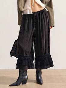 Bohemela 波西米亚风纯棉休闲纯色灯笼裤，适合女性，冬季、圣诞节、新年穿着 - 黑色 - 查看 3