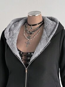 Sunspun 优雅仿毛皮拼接修身性感纯色外套 - 紫色 - 查看 7