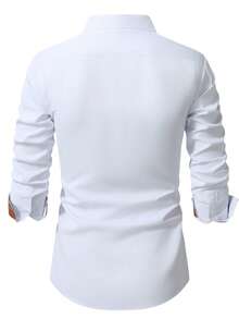 Manfinity Mode Men's Business Casual Contrast Color Button Long Sleeve Shirt, Formal - White - View 2