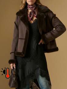 Briarwyn Women's Casual Fashionable Street Commute Suede Faux Fur Jacket, Autumn/Winter,Brown Jacket,Old Money Style Women - Coffee Brown - View 7