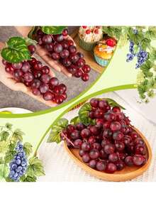4/1pc Fake Red And Green Grapes, Plastic Lifelike Fruit Artificial Simulation Grapes For Wedding Home Kitchen Party Decor Photography Prop Gifts Birthday Graduation,Fake Plants - Multicolor - View 7
