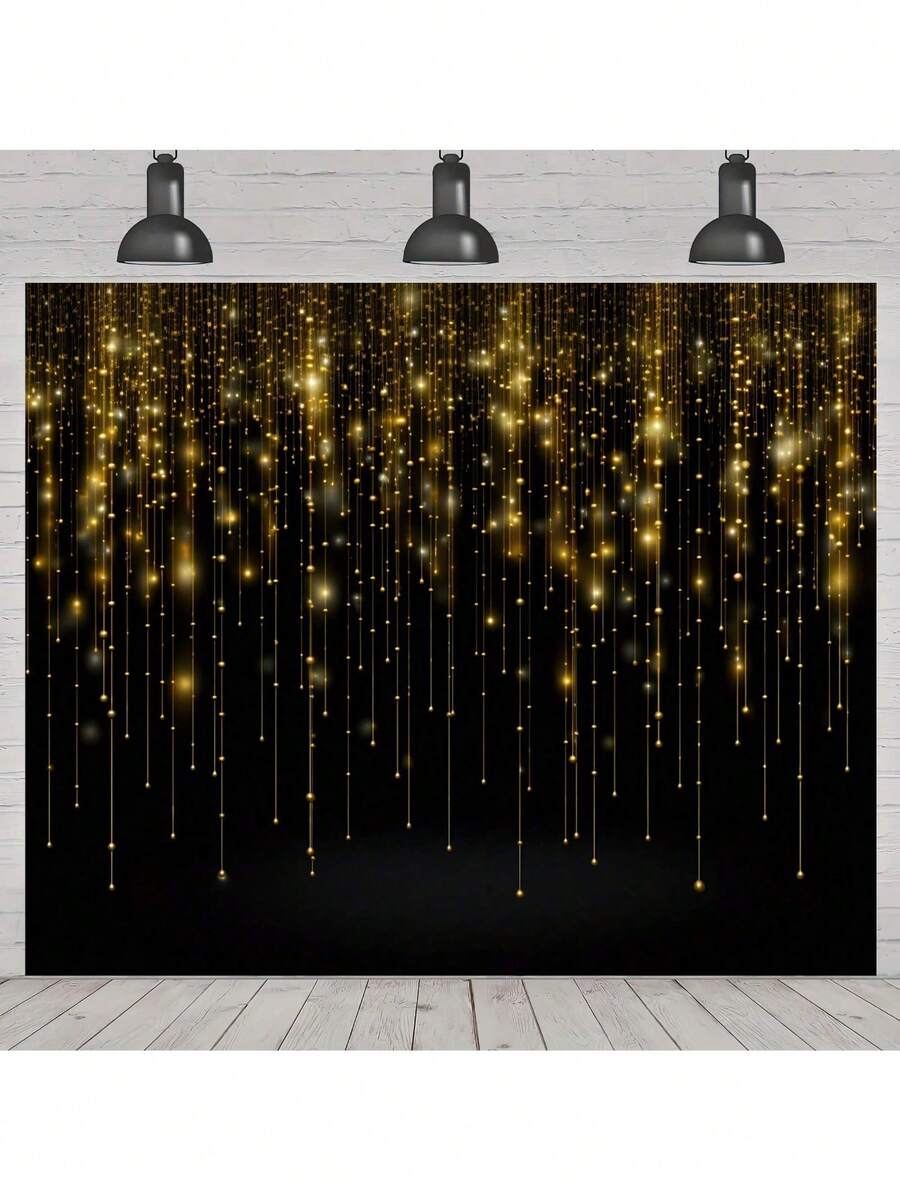 1件优雅黑金流光生日背景横幅，涤纶材质，多种尺寸可选，金色婚礼装饰摄影背景，周年纪念，生日派对横幅拍照道具，圣诞派对装饰 - 彩色 - 查看 1